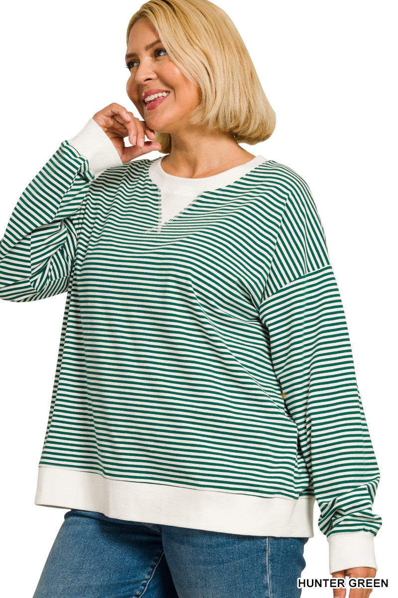 Selah Striped Pullover | Hunter Green