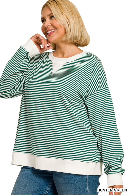 Selah Striped Pullover | Hunter Green