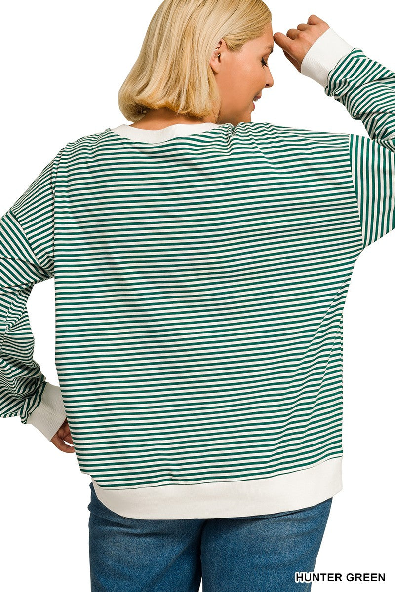 Selah Striped Pullover | Hunter Green
