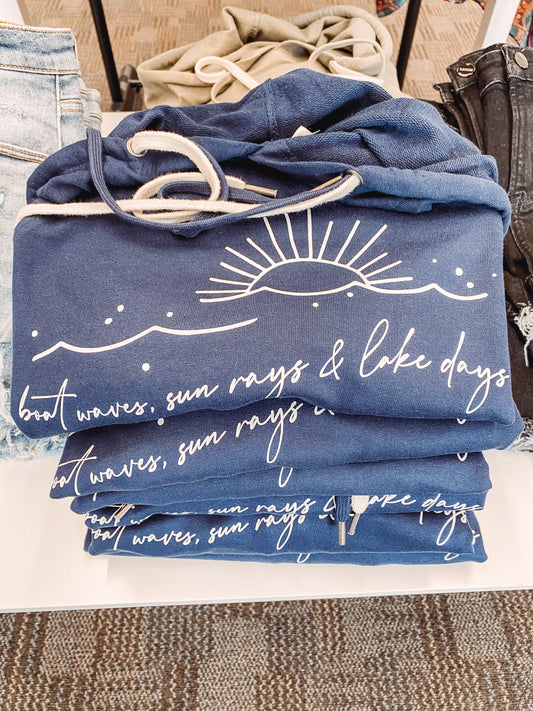 Boat Waves, Sun Rays, & Lake Days Hoodie| Navy