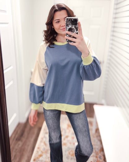 Jamie Color Block Long Sleeve | Indigo/Lime