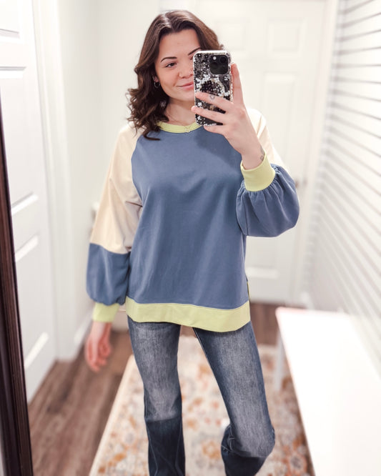 Jamie Color Block Long Sleeve | Indigo/Lime