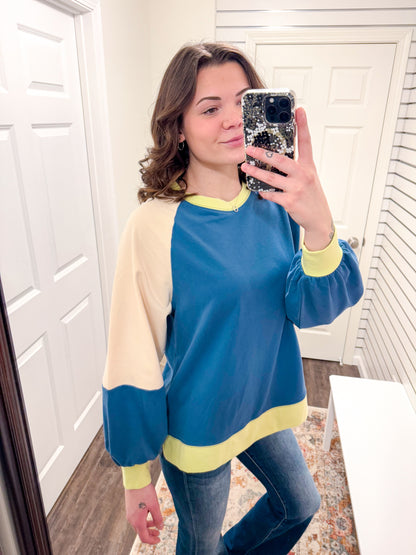 Jamie Color Block Long Sleeve | Indigo/Lime
