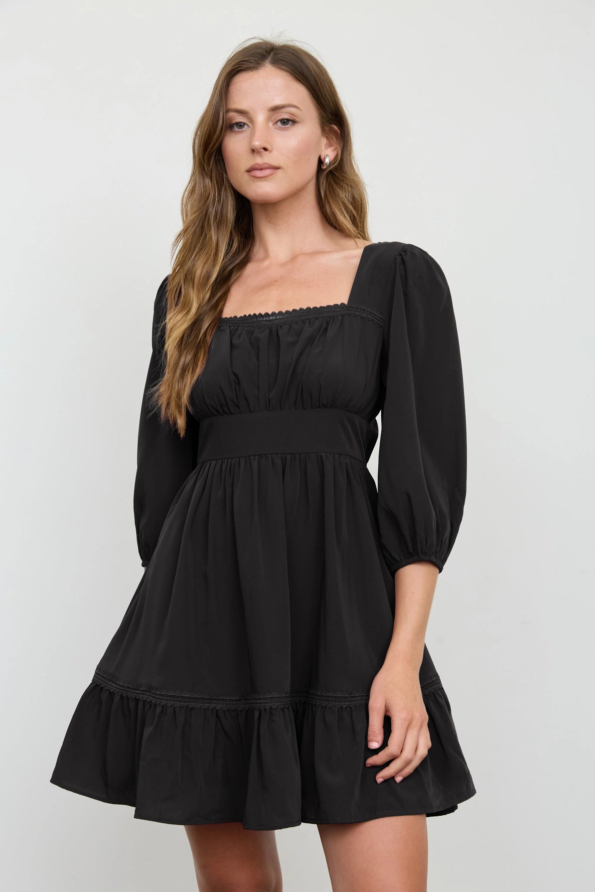 Simone Square Neck Mini Dress | Black