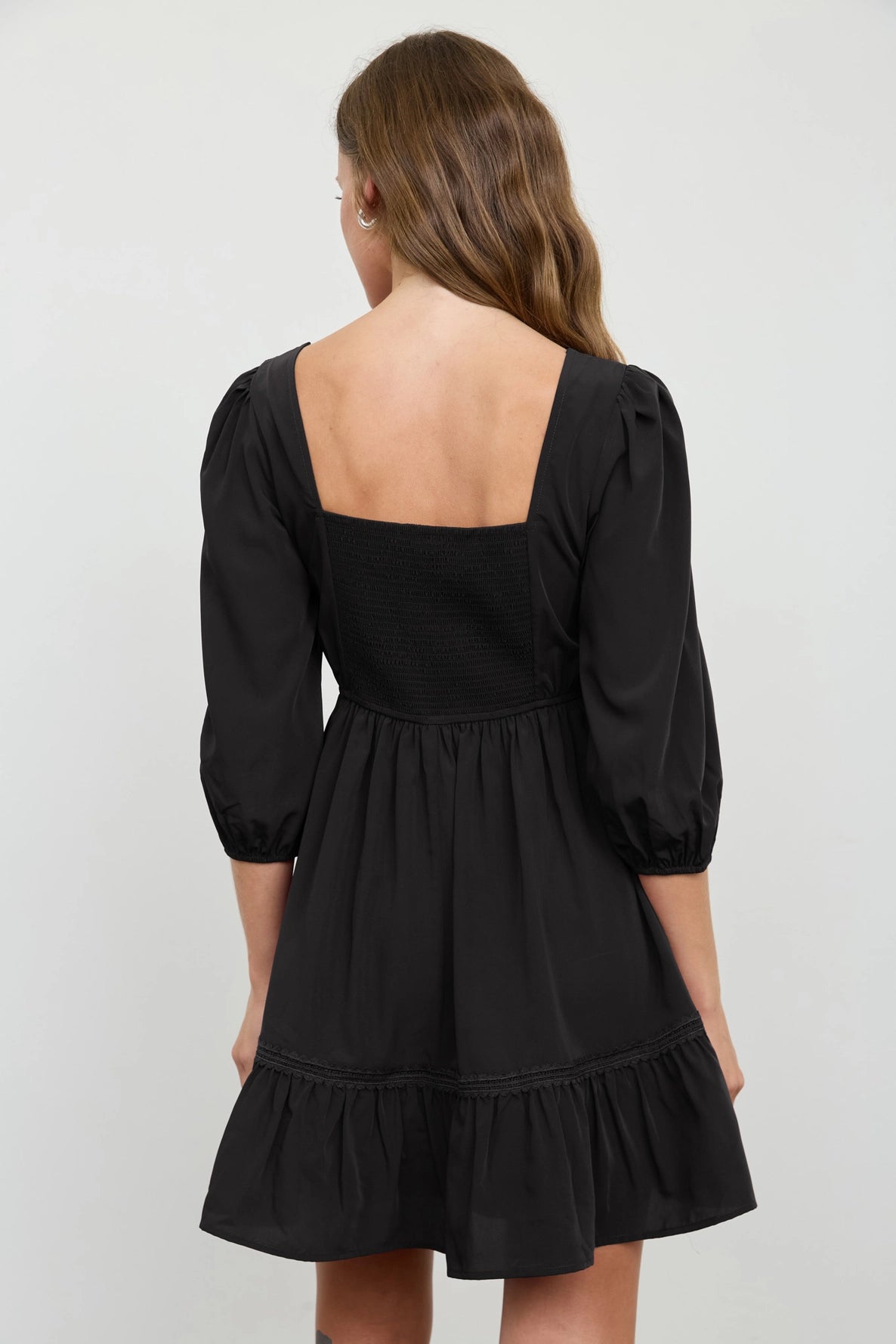 Simone Square Neck Mini Dress | Black
