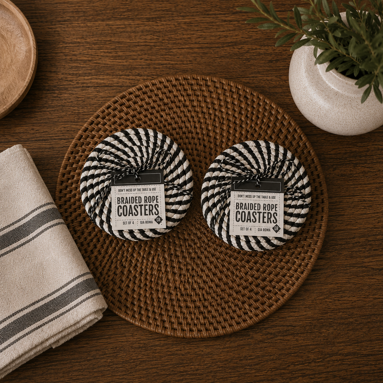 Autumn Fabric Coasters | Black Spiral