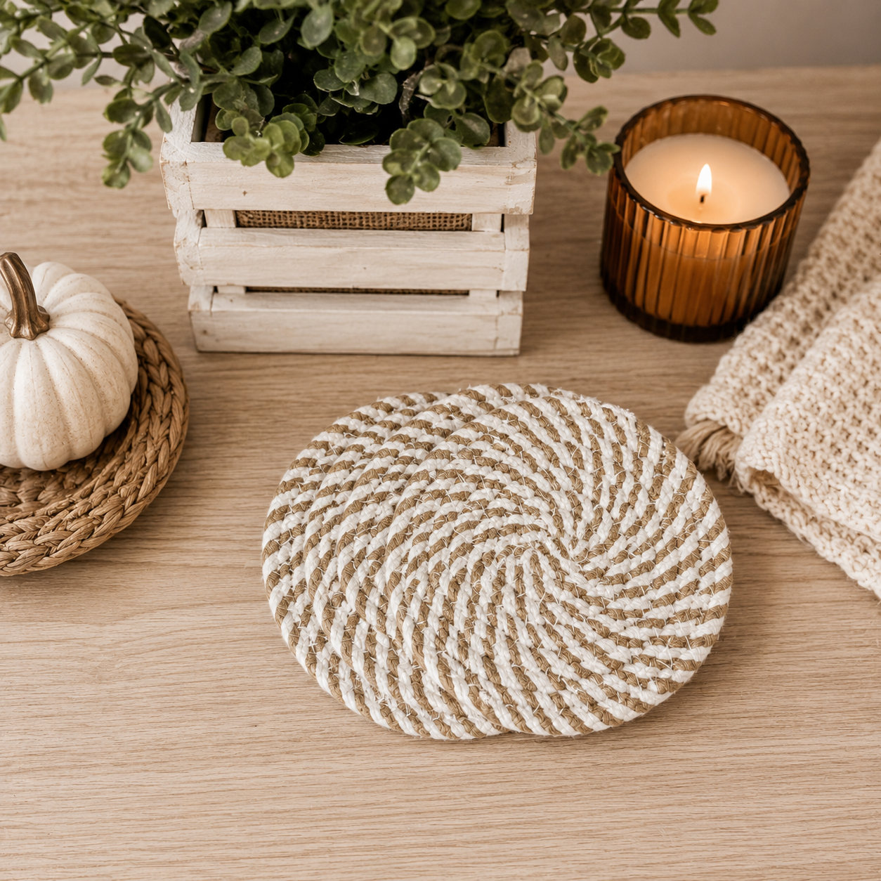 Autumn Fabric Coasters | Brown + White