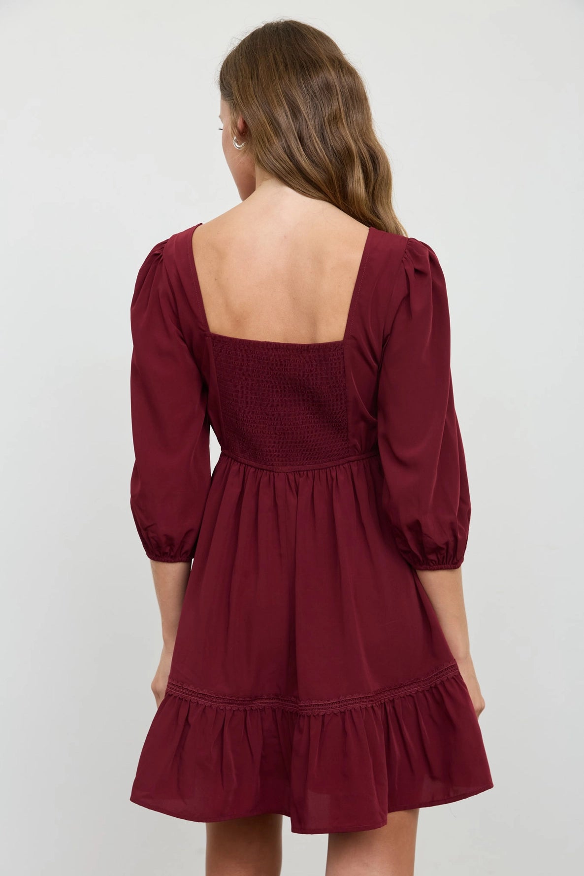 Simone Square Neck Mini Dress | Burgundy