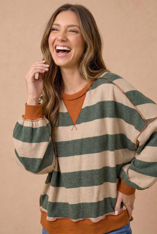 Celia Stripe Pullover | Olive + Rust