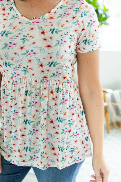 Sarah Ruffle Top | Ivory Floral