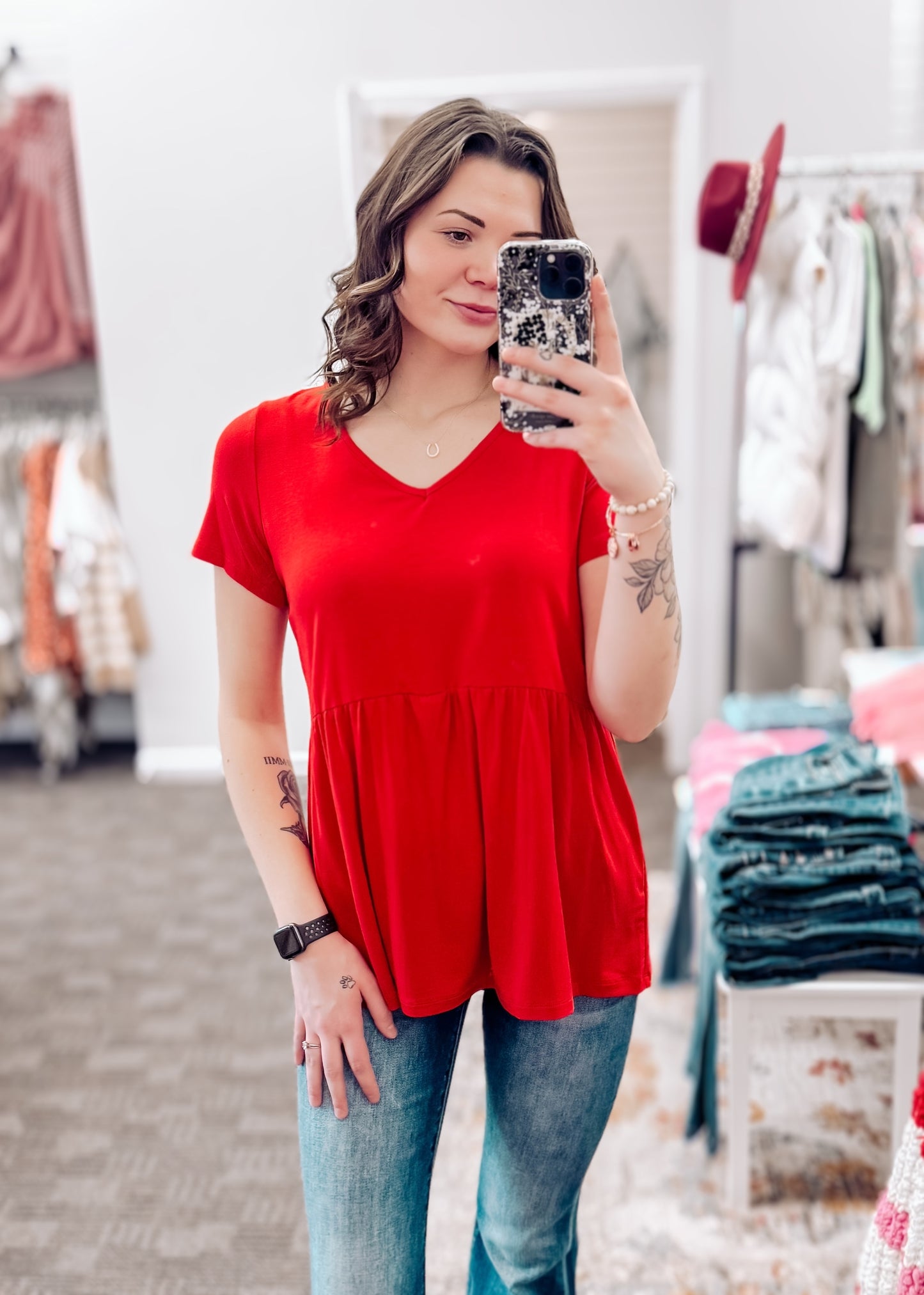 Sarah Ruffle Short Sleeve | Red