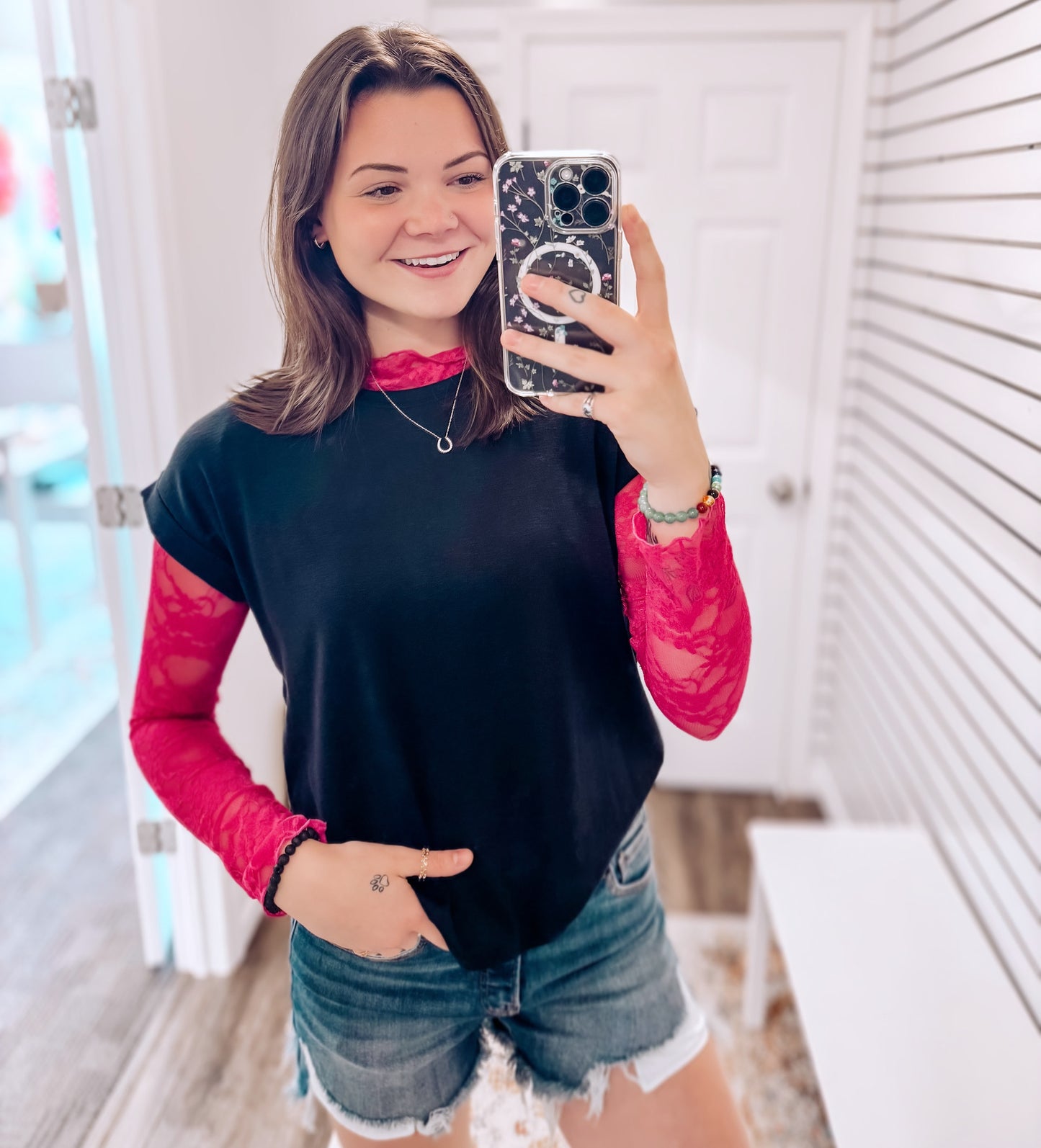 Madi Mesh Long Sleeve | Fuchsia