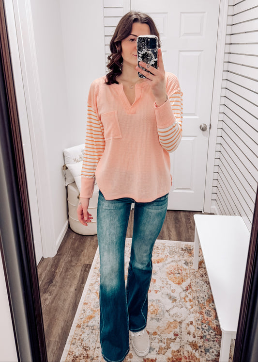 Brittney Waffle Knit Long Sleeve | Peach