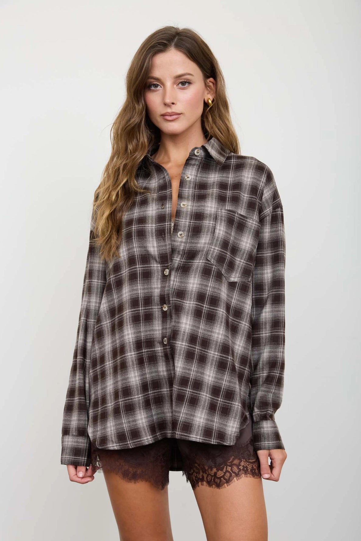 Frances Plaid Button Down | Brown