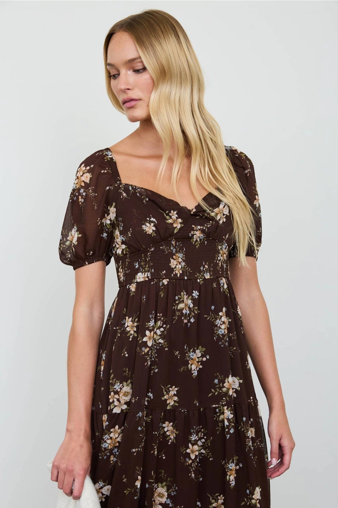 Mabel Floral Midi Dress | Brown