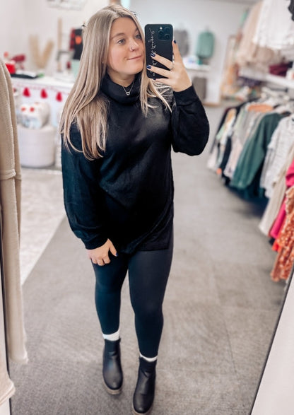 Nancy Slouchy Cowl Neck Top | Black