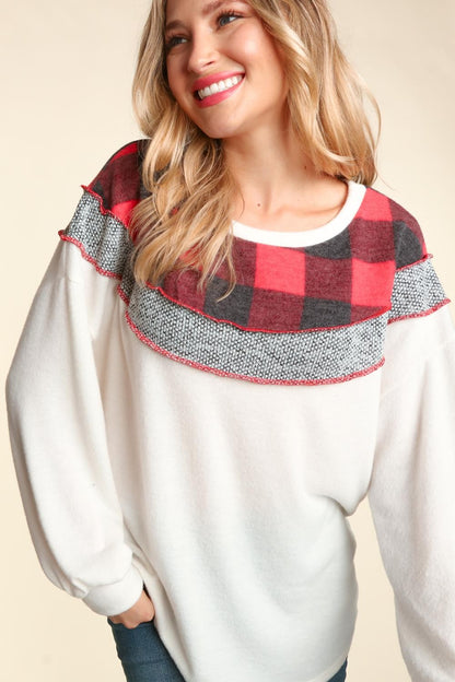 Anna Buffalo Plaid Colorblock Top
