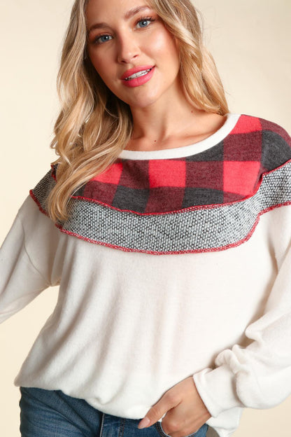 Anna Buffalo Plaid Colorblock Top