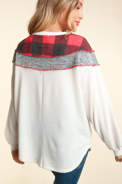 Anna Buffalo Plaid Colorblock Top
