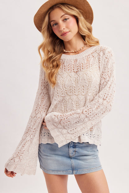 Arabella Knit Bell Sleeve Pullover | Ecru