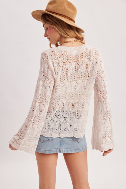 Arabella Knit Bell Sleeve Pullover | Ecru
