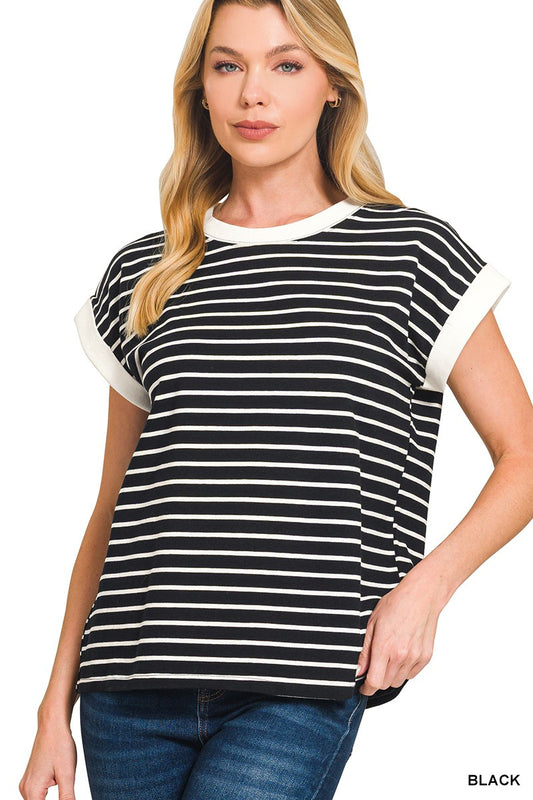 Ava Striped Tee | Black