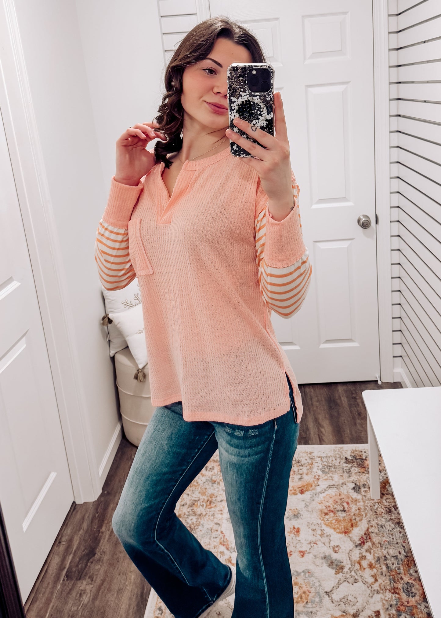 Brittney Waffle Knit Long Sleeve | Peach