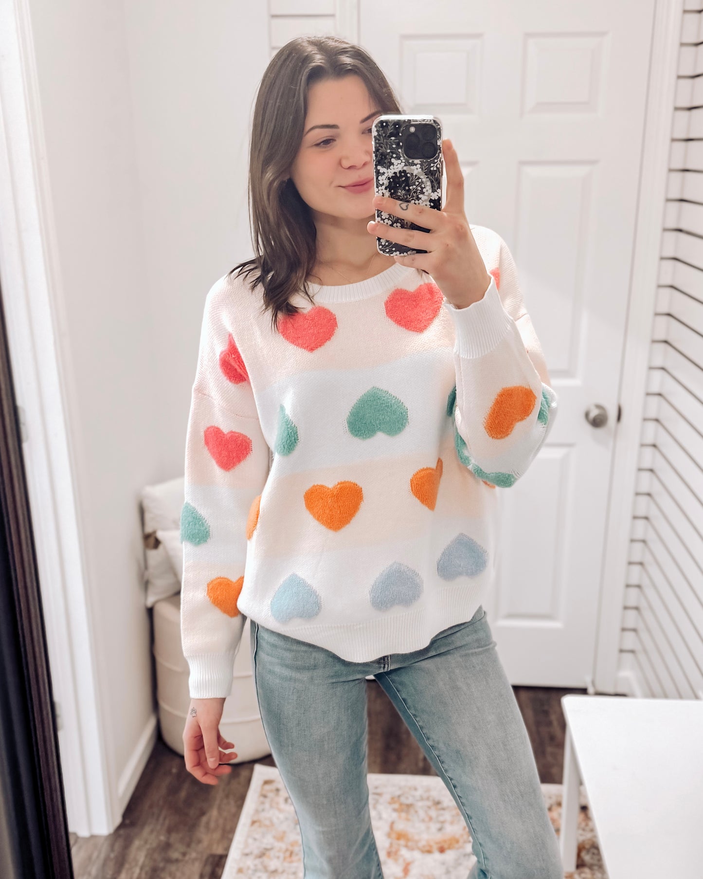 Be Mine Pastel Hearts Sweater | White