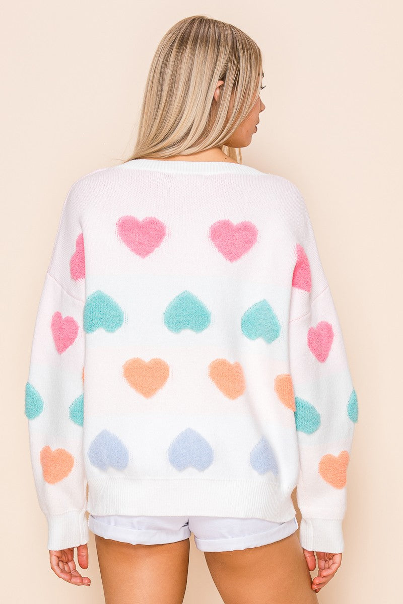 Be Mine Pastel Hearts Sweater | White