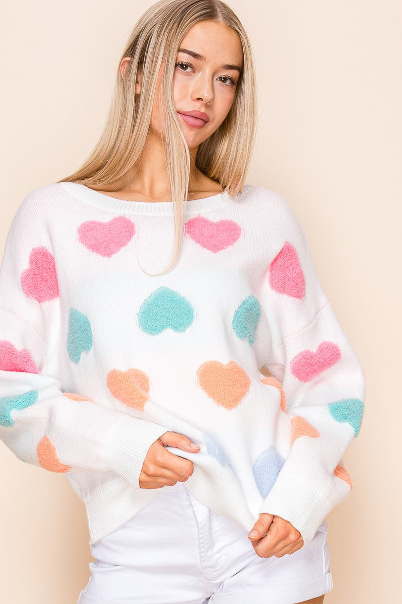 Be Mine Pastel Hearts Sweater | White