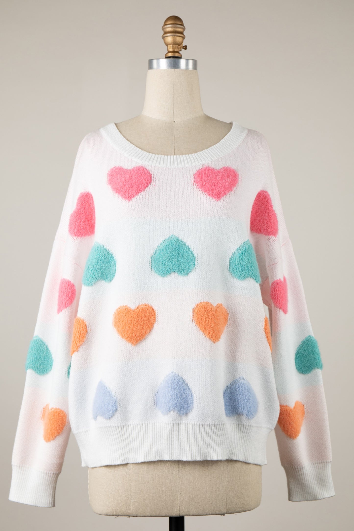 Be Mine Pastel Hearts Sweater | White