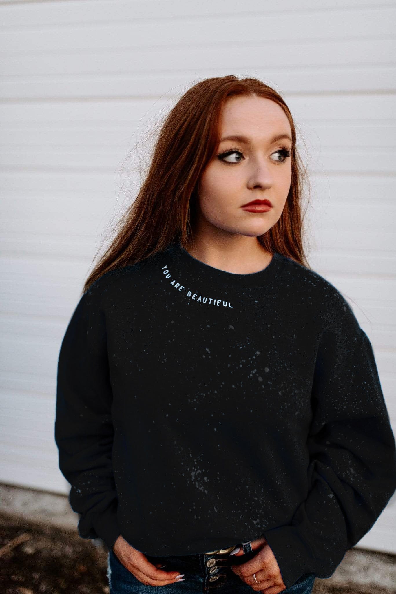 You Are Beautiful Black Bleached Sweatshirt
