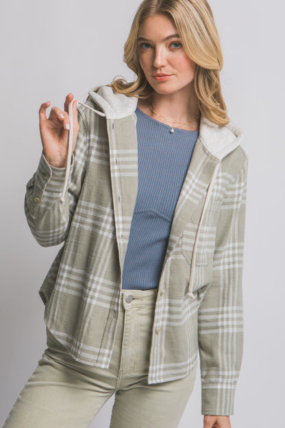 Becca Hooded Flannel Shirt | Olive
