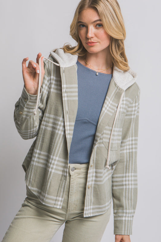 Becca Hooded Flannel Shirt | Olive