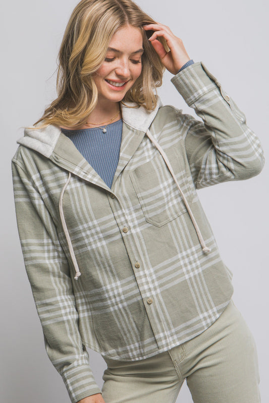 Becca Hooded Flannel Shirt | Olive