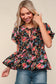 Bryah Floral Blouse w/ Front Ribbon Bows | Black
