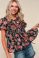 Bryah Floral Blouse w/ Front Ribbon Bows | Black