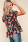 Bryah Floral Blouse w/ Front Ribbon Bows | Black