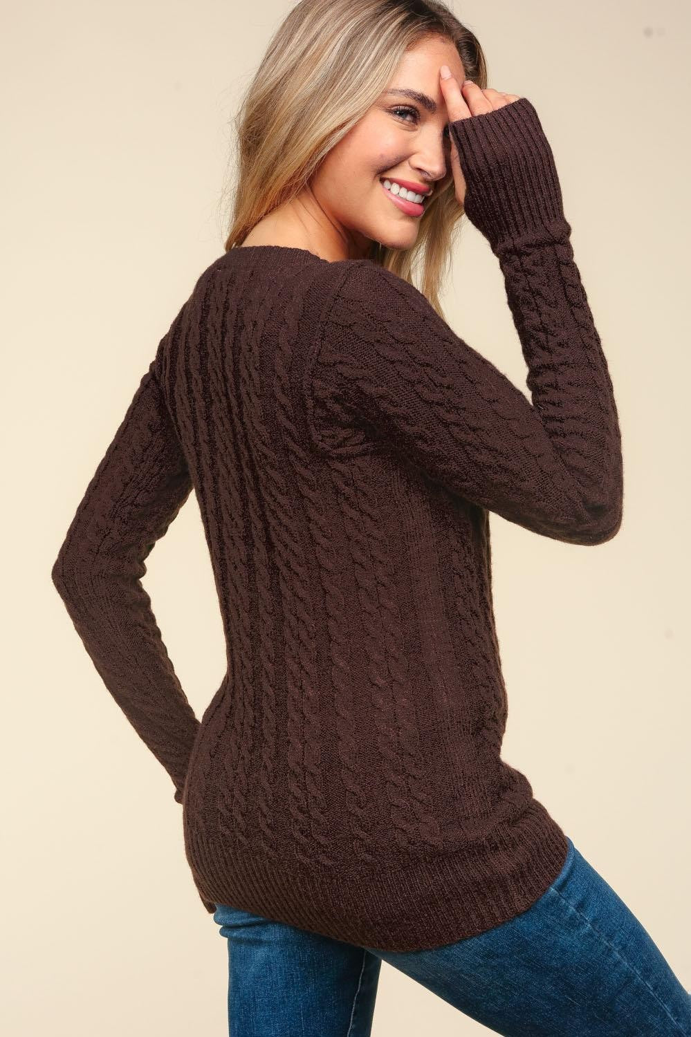 Brynn Cable Knit Sweater | Brunette