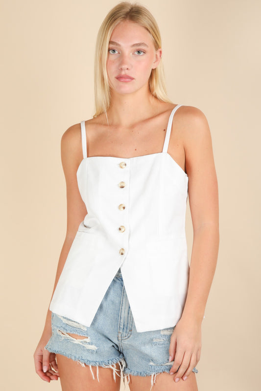 Cassie Button Down Tank Top | White