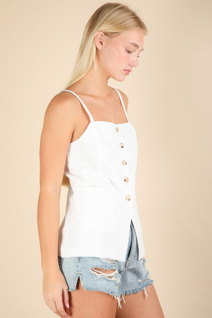 Cassie Button Down Tank Top | White