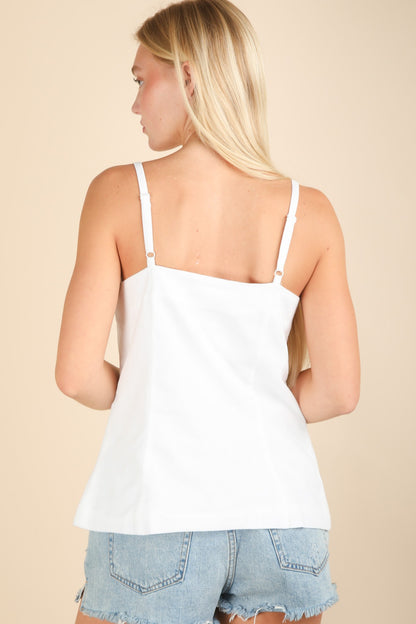 Cassie Button Down Tank Top | White