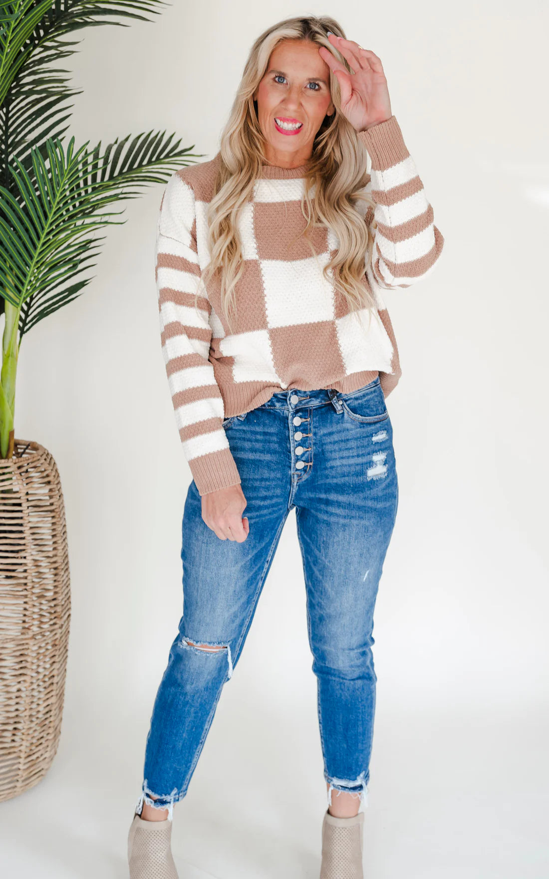 Checkmate Stripes Sweater | Mocha