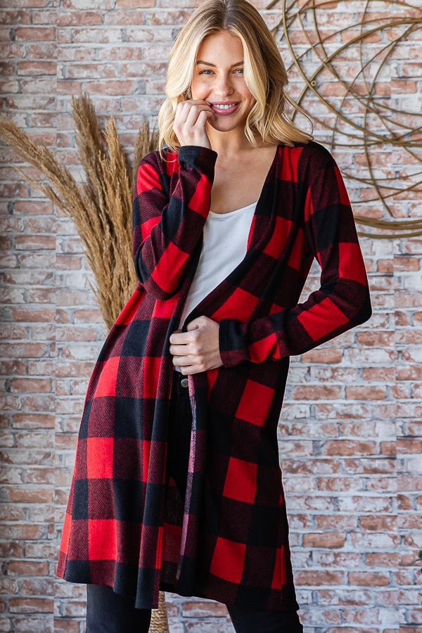 Clara Buffalo Plaid Cardigan | Red