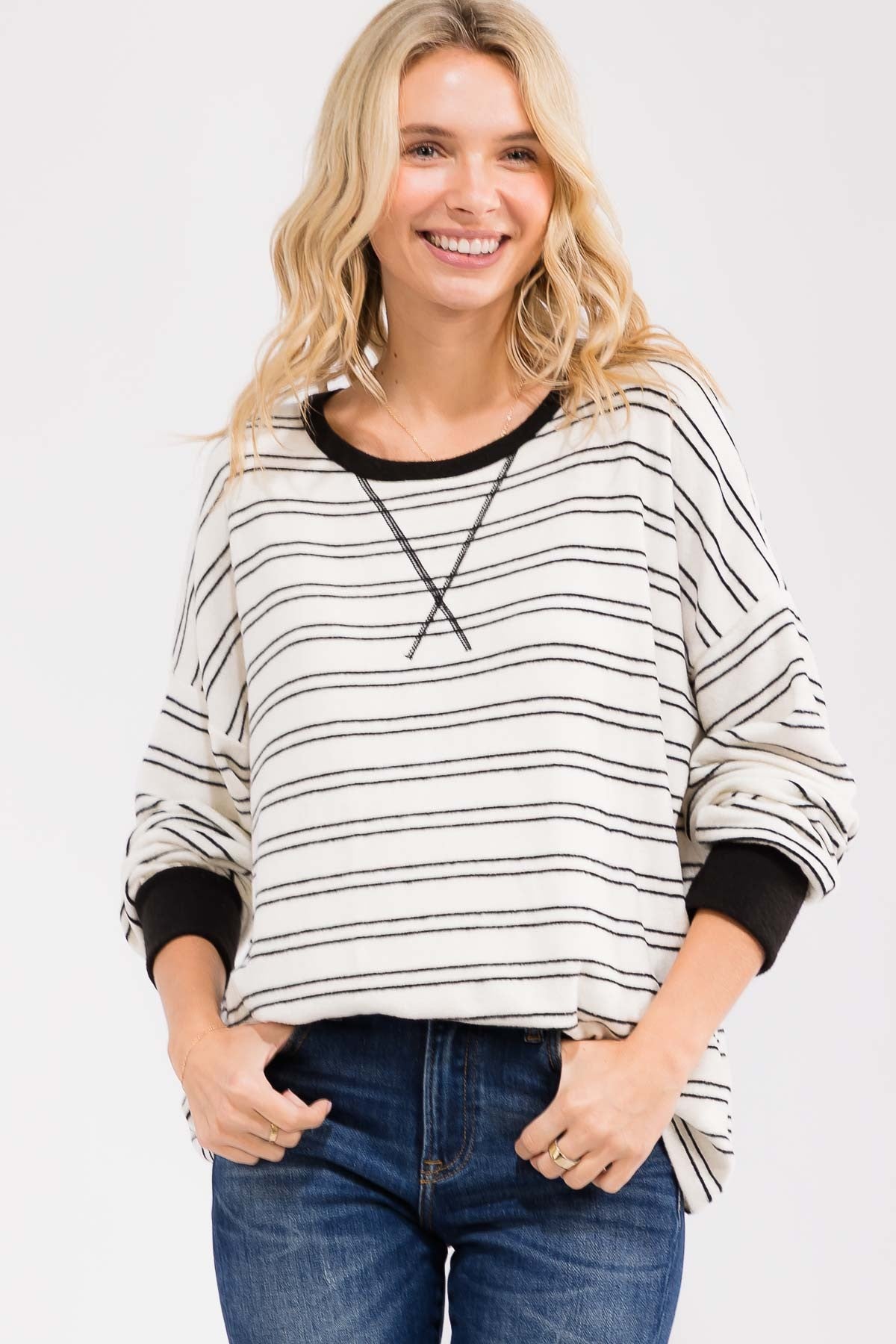 Cynthia Long Sleeve | Ivory/Black