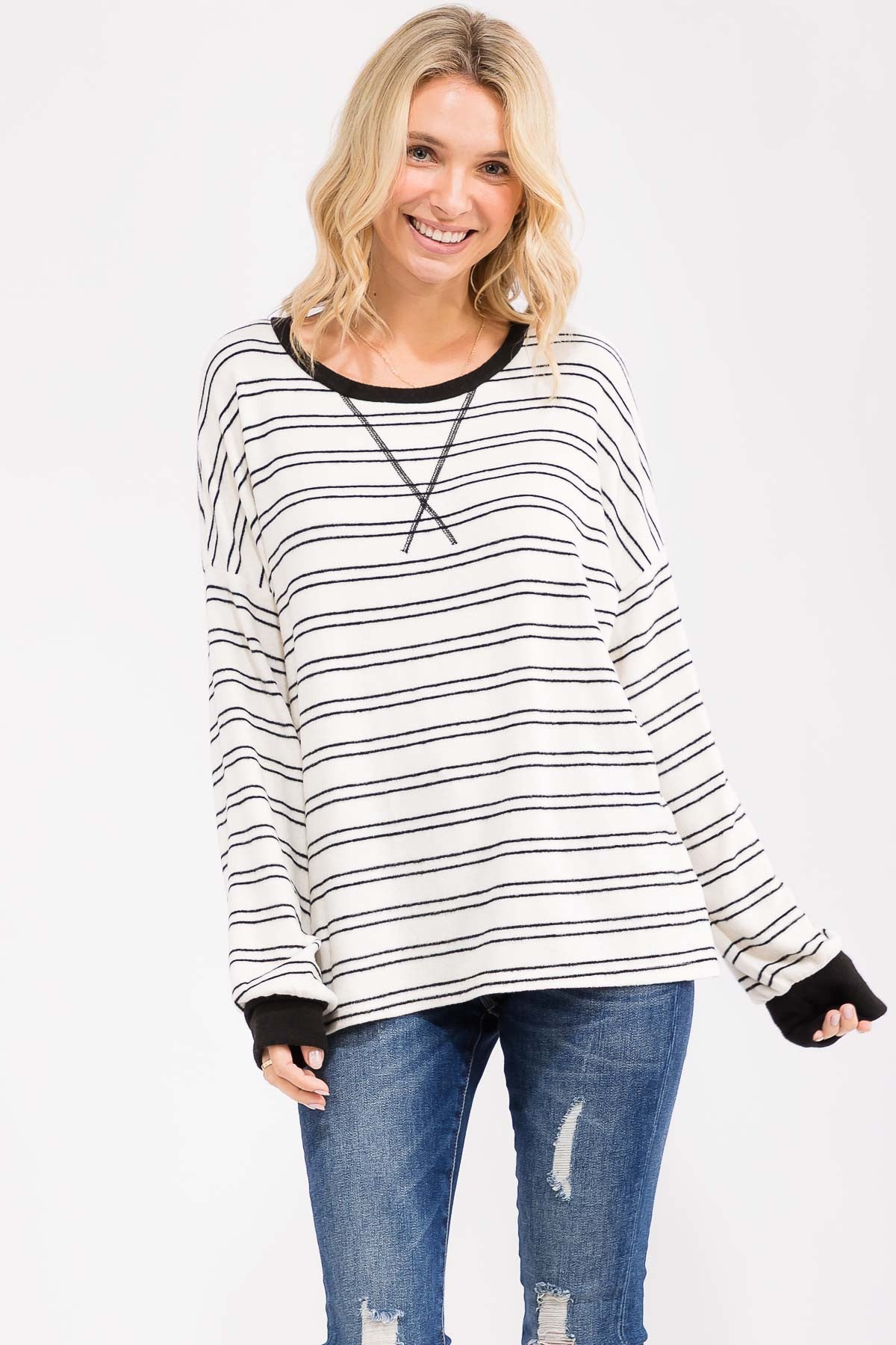 Cynthia Long Sleeve | Ivory/Black