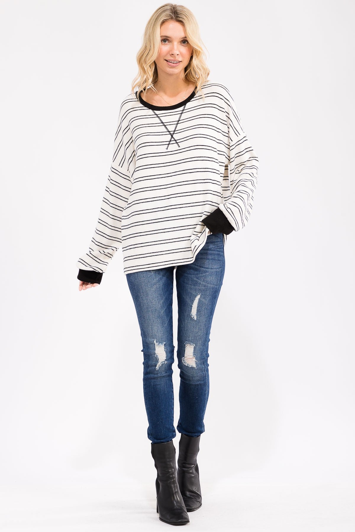 Cynthia Long Sleeve | Ivory/Black
