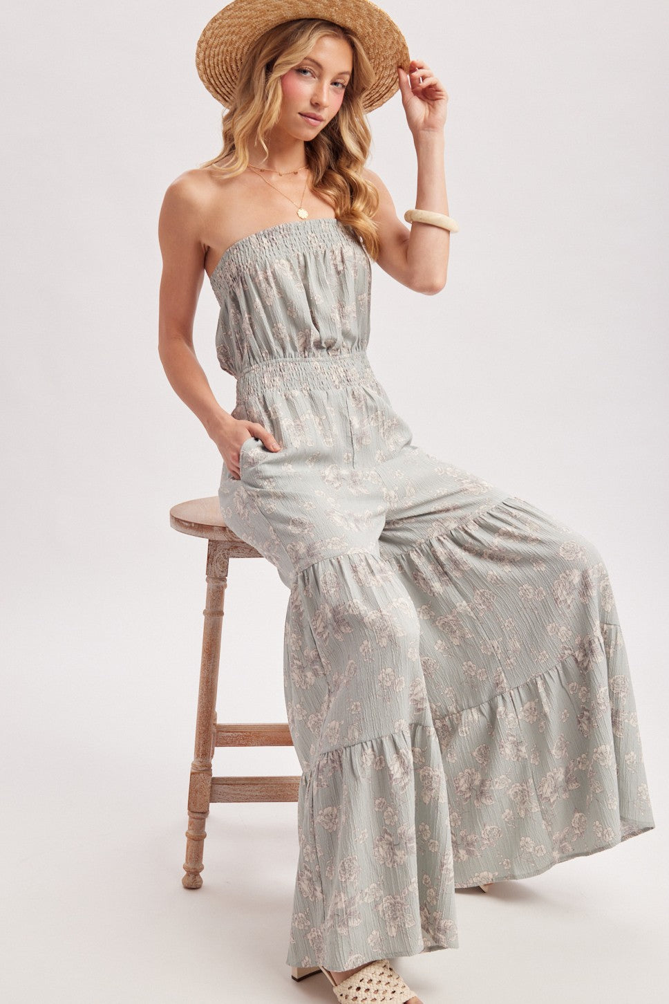 Daphne Smocked Floral Jumpsuit | Mint