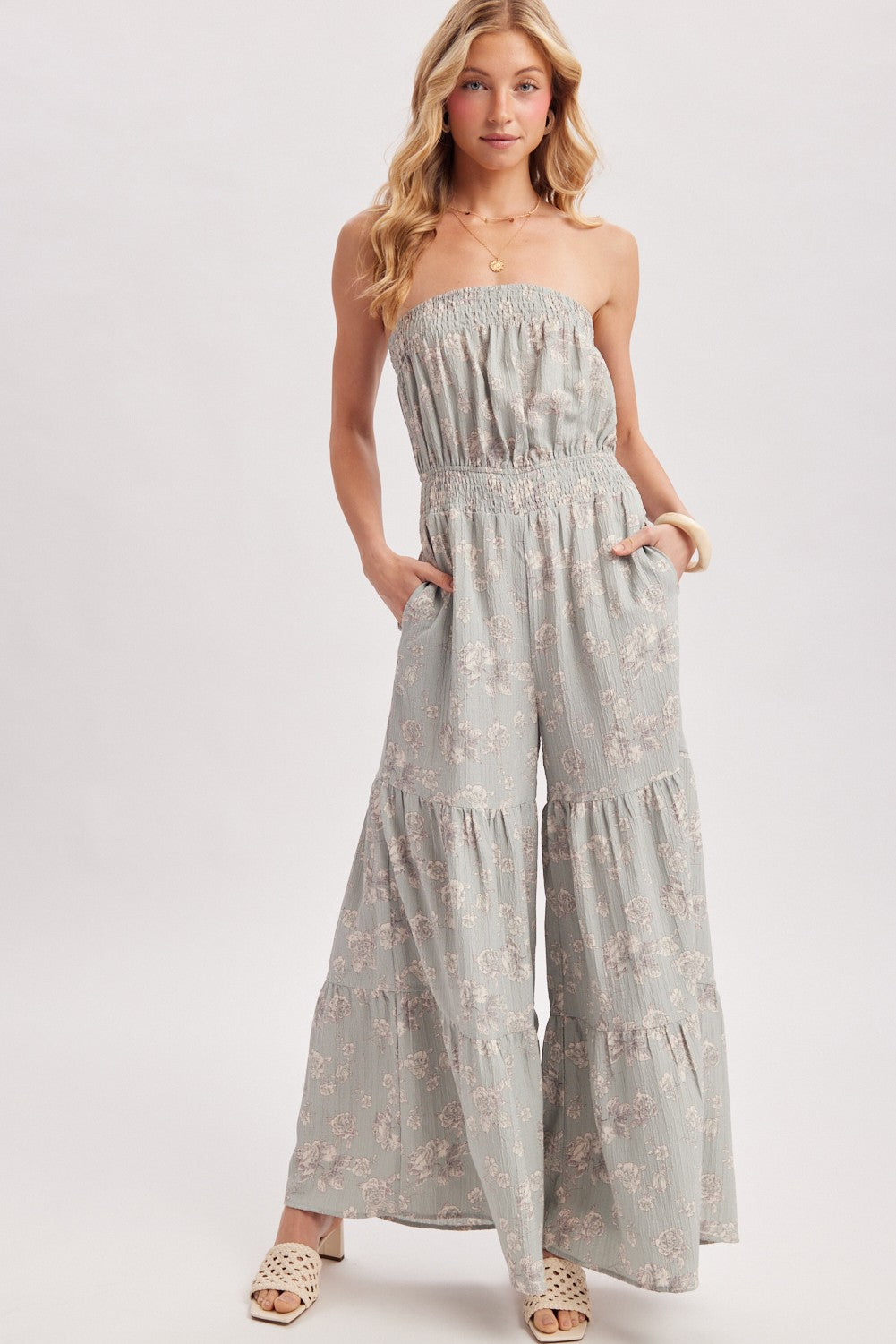 Daphne Smocked Floral Jumpsuit | Mint