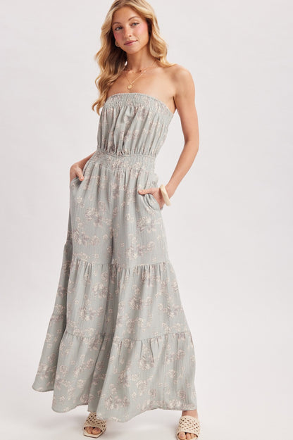 Daphne Smocked Floral Jumpsuit | Mint